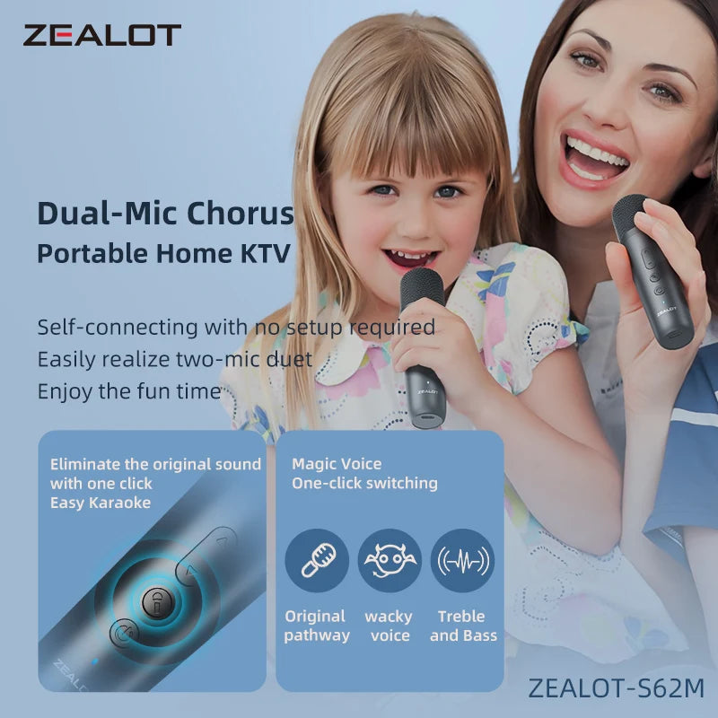 ZEALOT-S62M Portable Karaoke Machine & Bluetooth 5.3 Speaker System